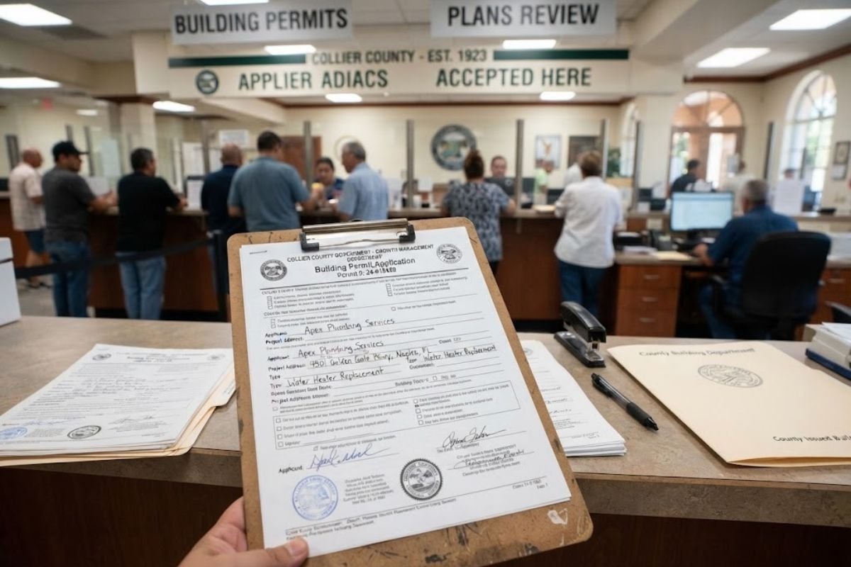 Plumbing permit paperwork for a Collier County project