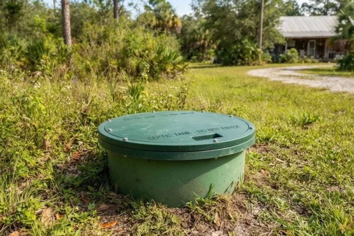 Septic tank access point in a Golden Gate Estates, FL yard