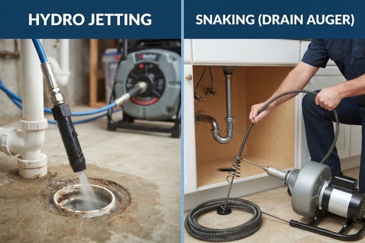Hydro jetting and drain snaking equipment compared