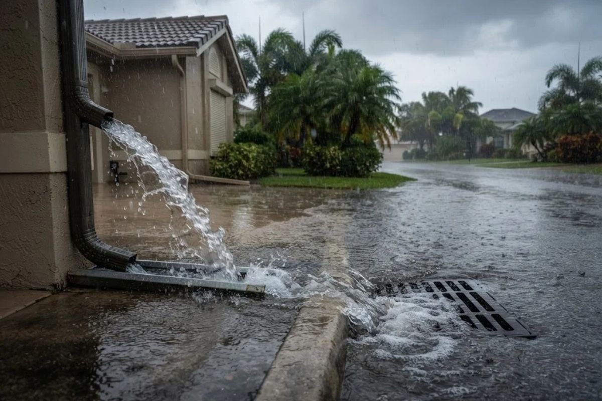 Heavy rain and drainage near a Naples, FL home