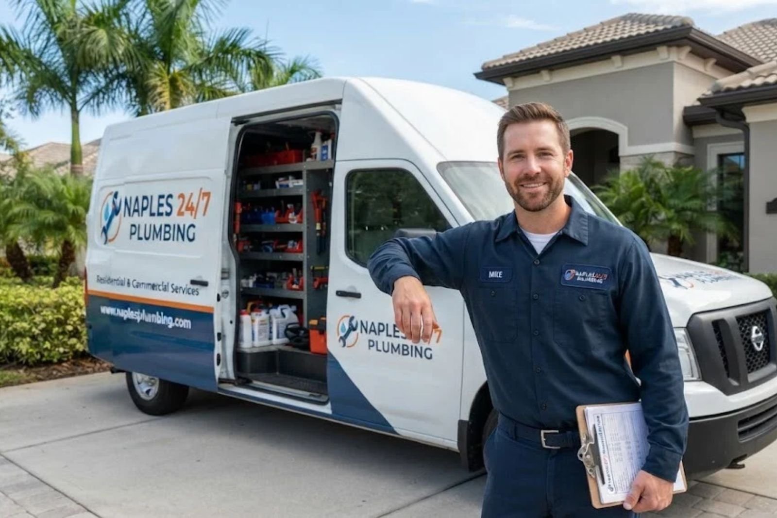 Naples 24/7 Plumbing service van and technician