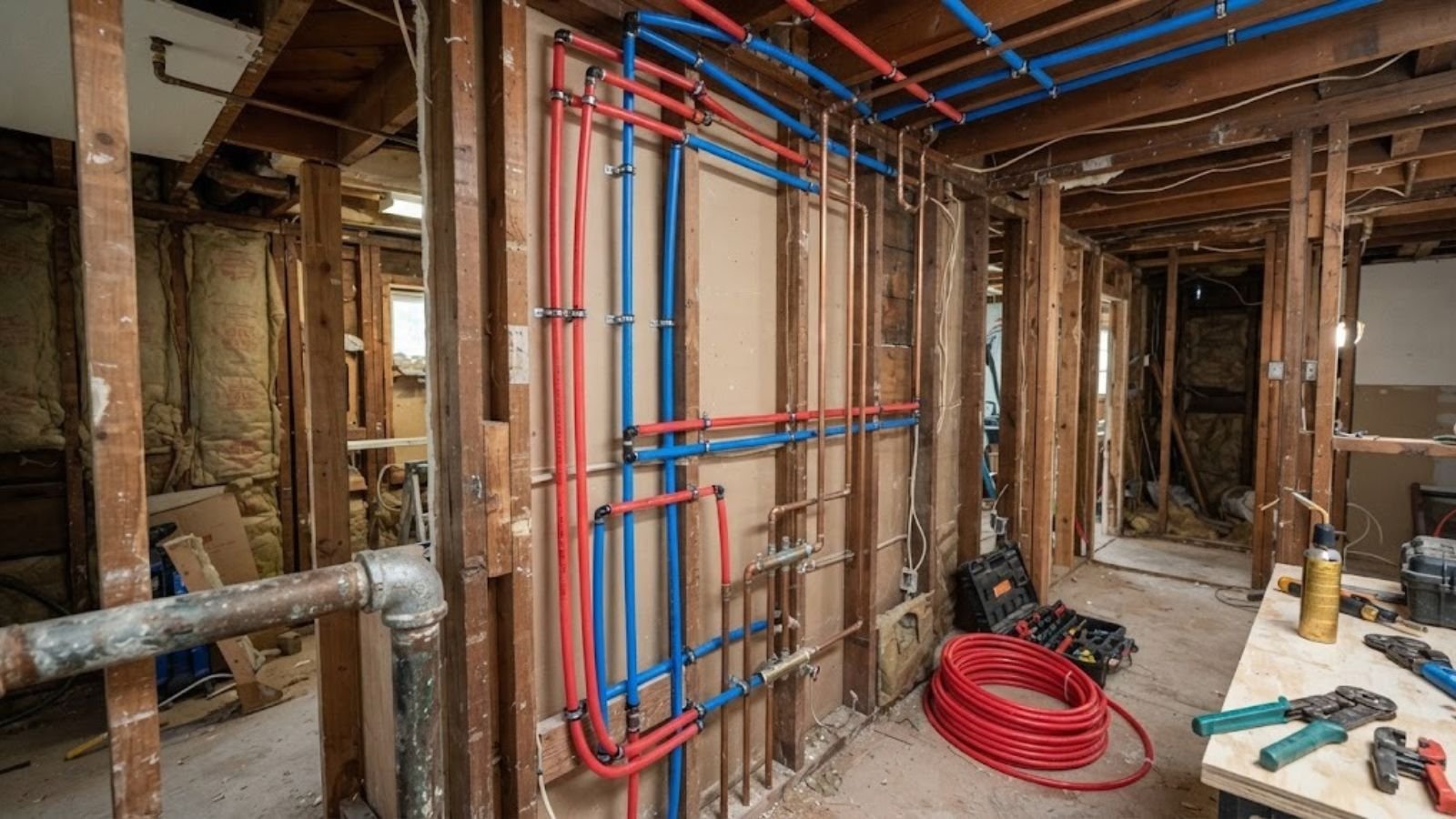 Exposed new piping during a repiping project in a Naples, FL home