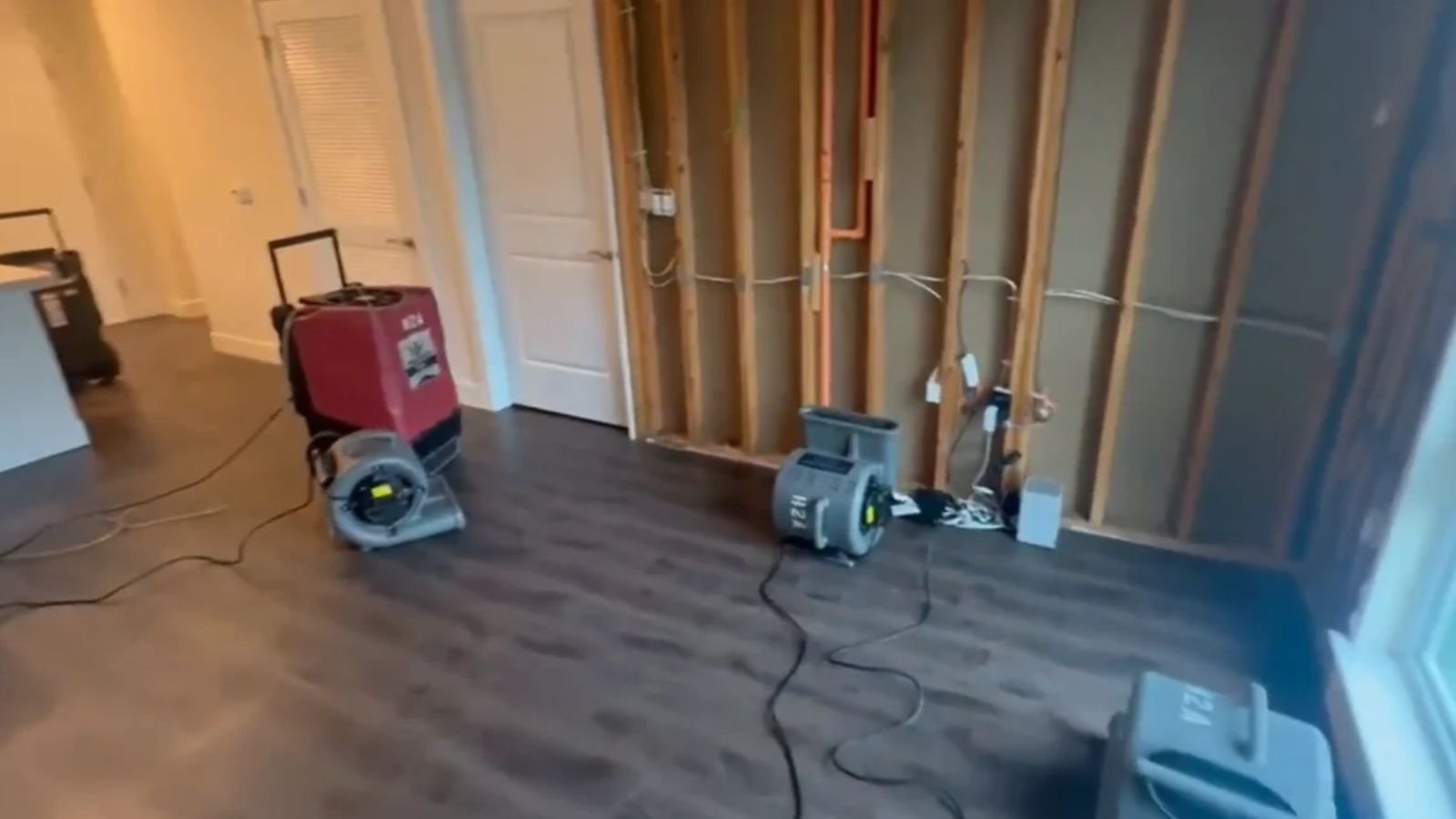 Water damage restoration equipment in a Naples, FL home